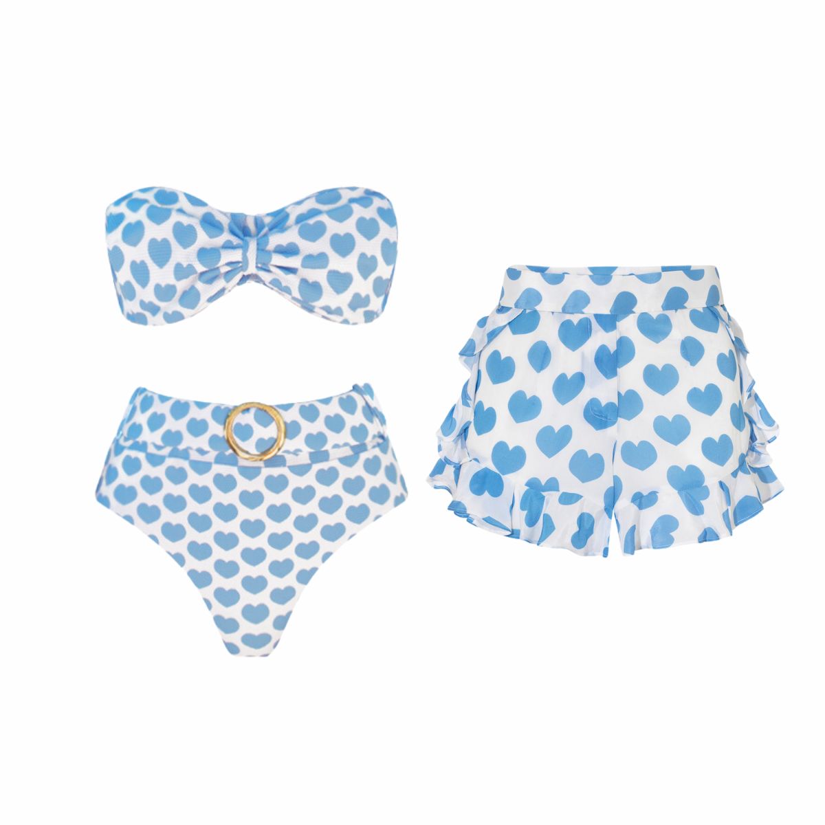 Heart Print Bikini Swimsuit and Skirt