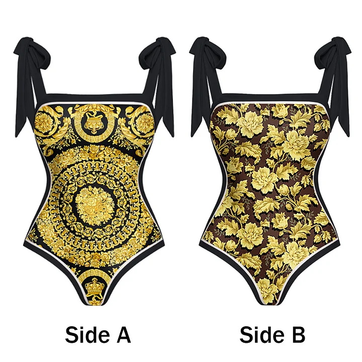 Reversible Tie-shoulder One Piece Swimsuit and Sarong Flaxmaker