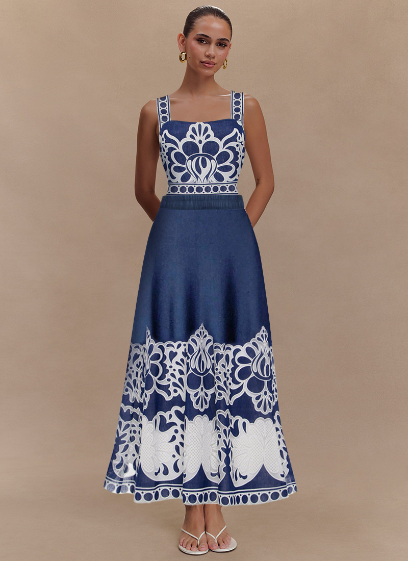 Printed One Piece Swimsuit and Skirt