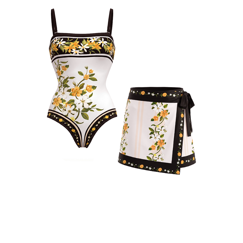 [Copy]Blush Pink & Teal Floral Print Swimsuit Set(s)