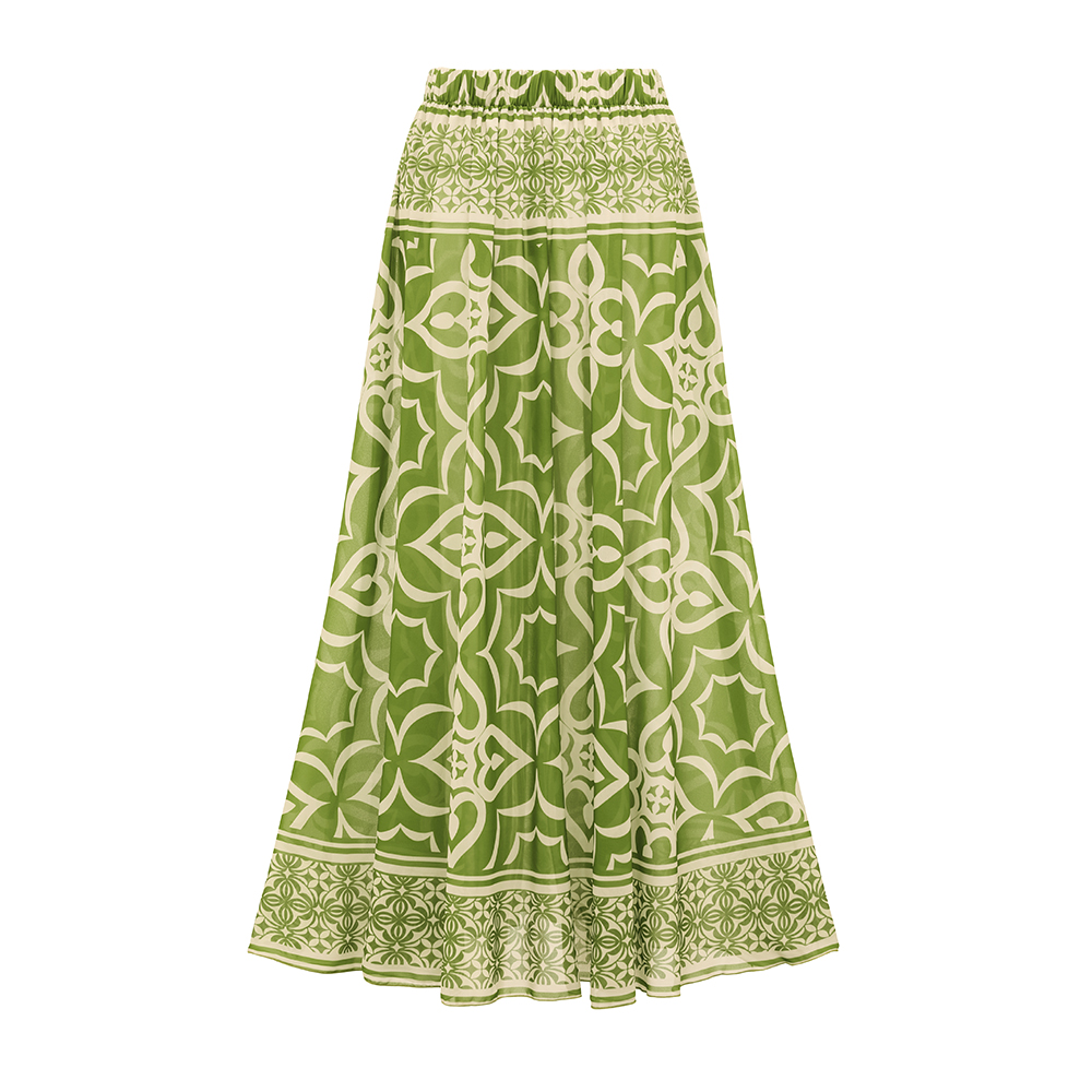 One Shoulder Retro Print One Piece Swimsuit and Skirt