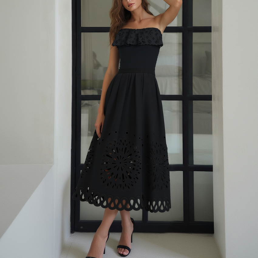 Black Laser Cutting Flower Hollow Swimsuit Set(s)