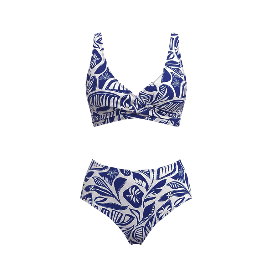 Push-Up Blue Leaves Print Bikini Swimsuit Set(s)