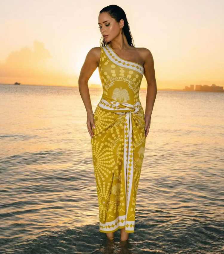 [Copy][Copy]One Shoulder Retro Floral Print Swimsuit Set(s)