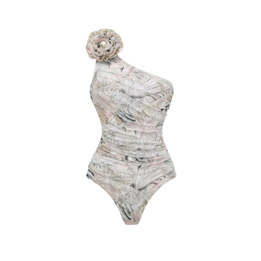 [Copy][Copy][Copy]Seashell Color Blocking Floral Print Swimsuit Set(s)