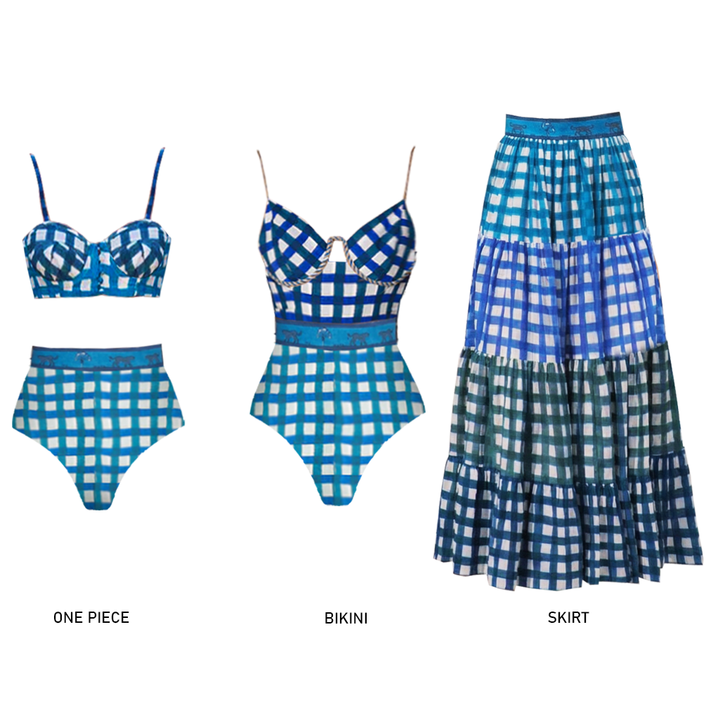 Push-Up Blue and White Checkered Swimsuit Set(s)