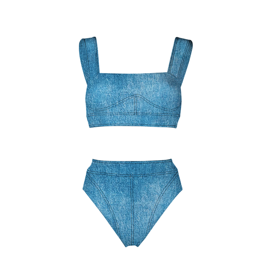 [Copy][Copy]V Neck Blue Printed Waist Cut Out Swimsuit Set(s)