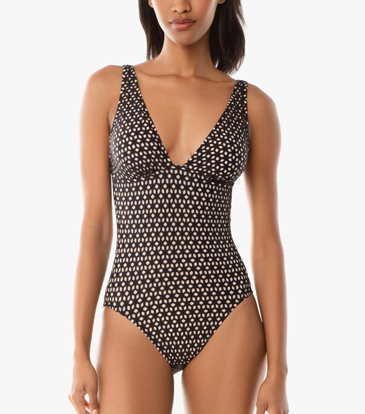 V Neck Black Printed Swimsuit Set(s)