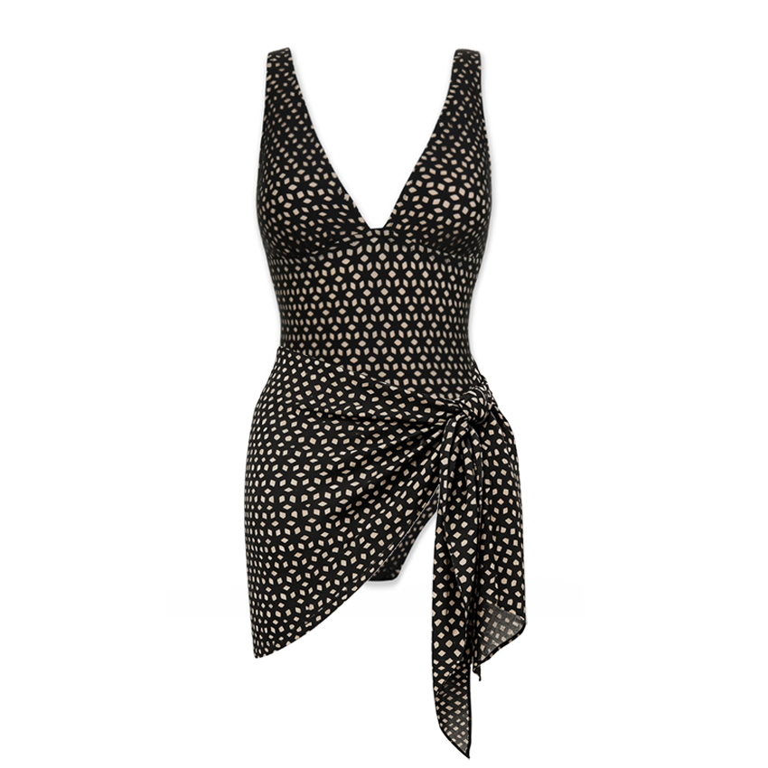 [Copy][Copy][Copy][Copy][Copy]V Neck Blue Printed Waist Cut Out Swimsuit Set(s)