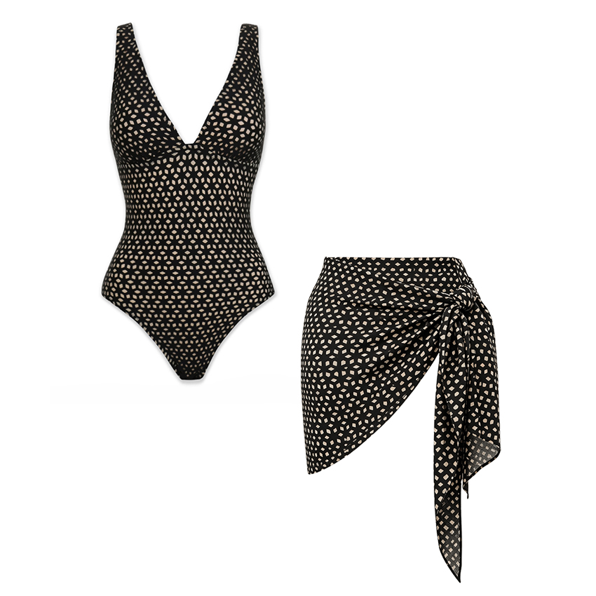 [Copy][Copy][Copy][Copy][Copy]V Neck Blue Printed Waist Cut Out Swimsuit Set(s)