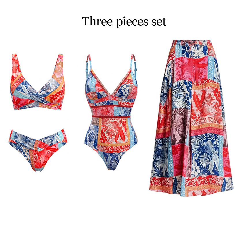 V Neck Printed Bikini Swimsuit Set(s)