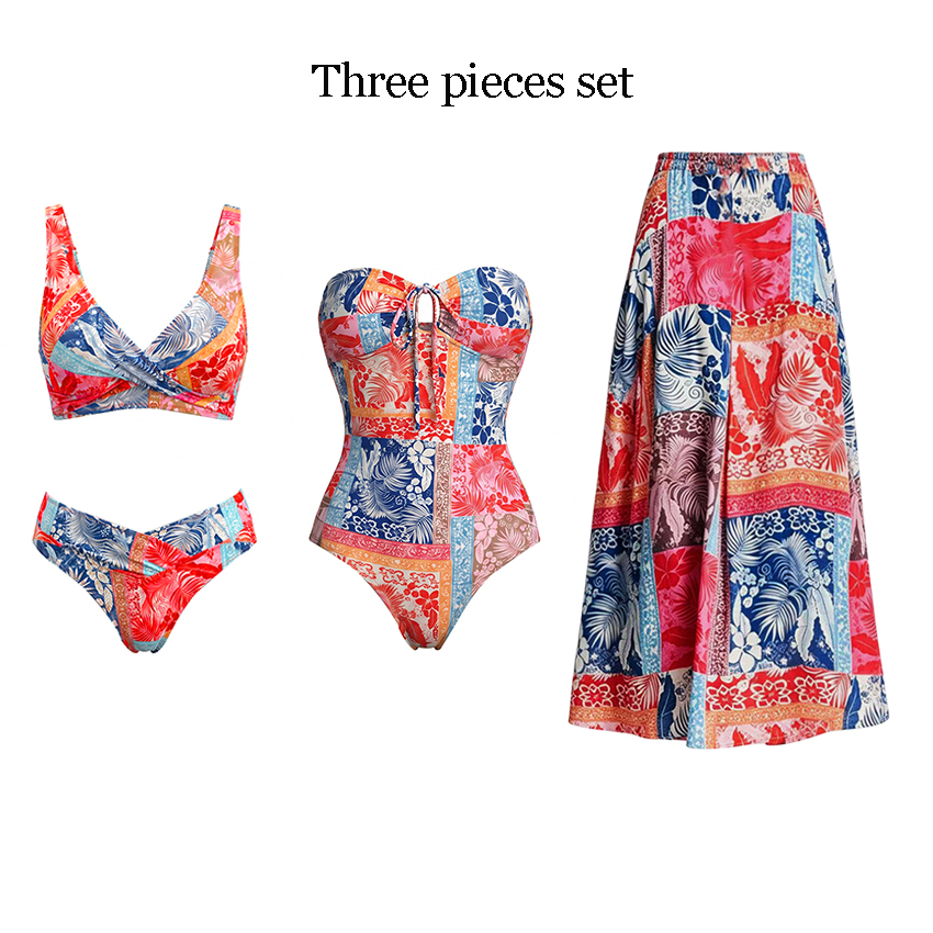 Bandeau Printed Lace Up Swimsuit Set(s)