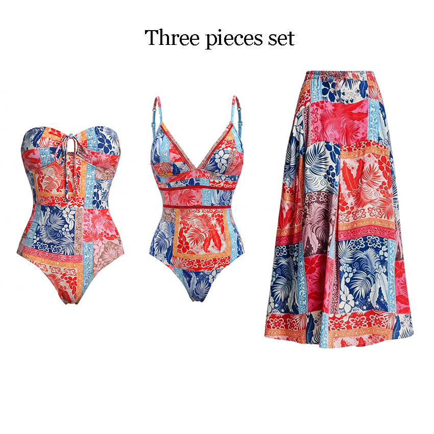 Bandeau Printed Lace Up Swimsuit Set(s)