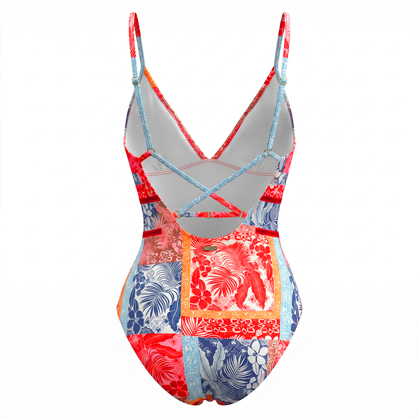 Bandeau Printed Lace Up Swimsuit Set(s)