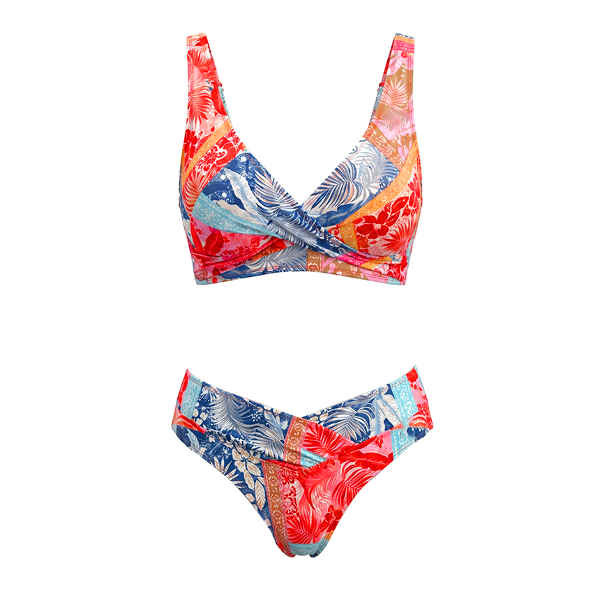 V Neck Printed Bikini Swimsuit Set(s)