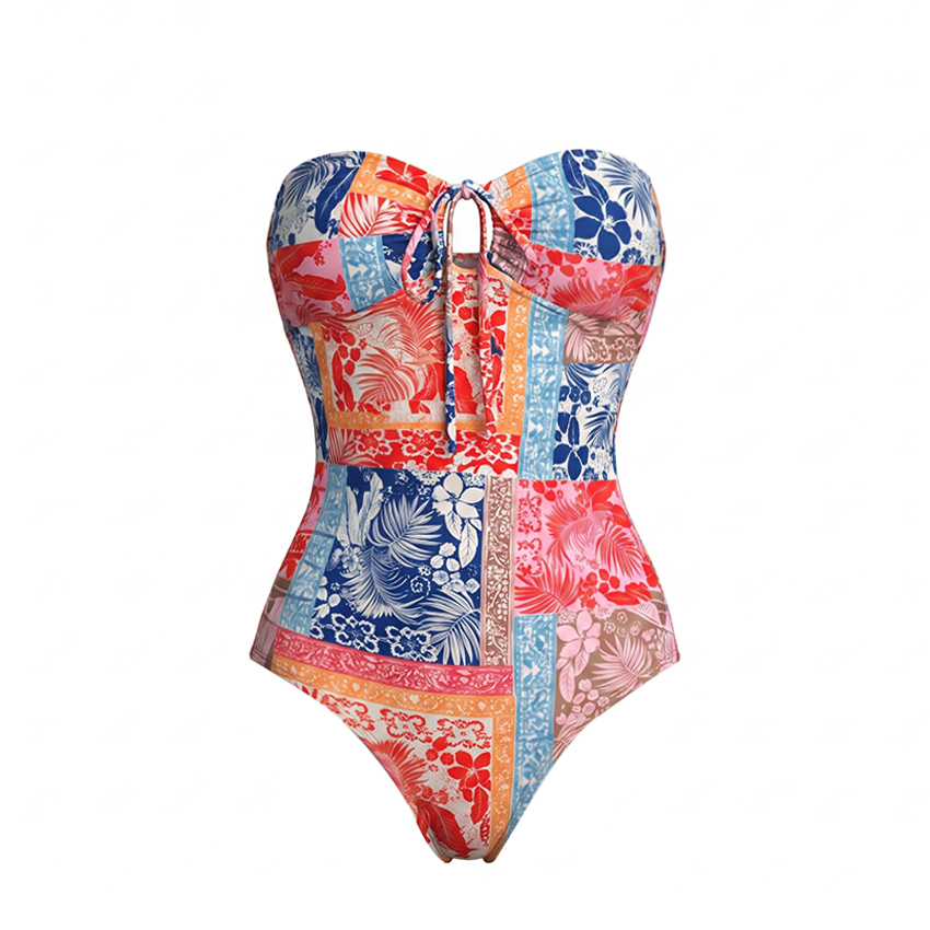 Bandeau Printed Lace Up Swimsuit Set(s)
