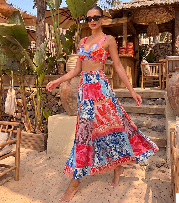 V Neck Printed Bikini Swimsuit Set(s)