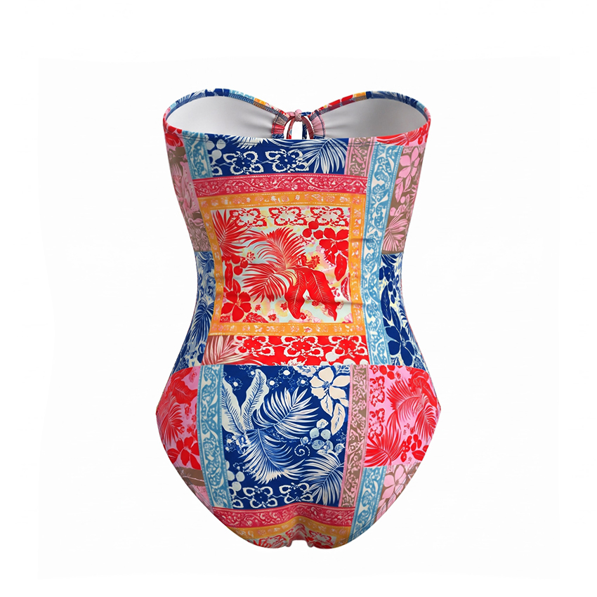 Bandeau Printed Lace Up Swimsuit Set(s)