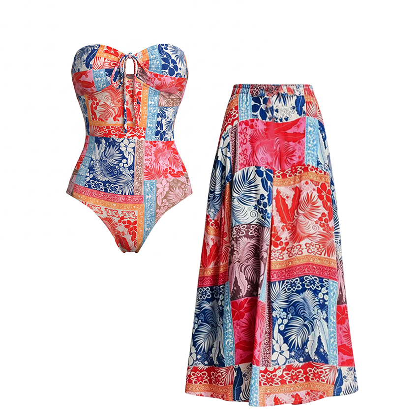 Bandeau Printed Lace Up Swimsuit Set(s)