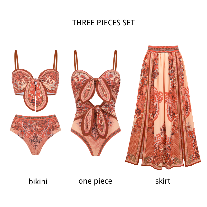 Bow-detailed Paisley Print Swimsuit set(s)