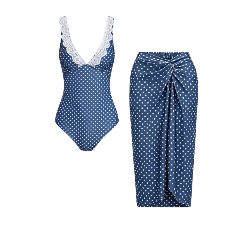 Cobalt Polka Lace Halter Swimsuit Set(s)