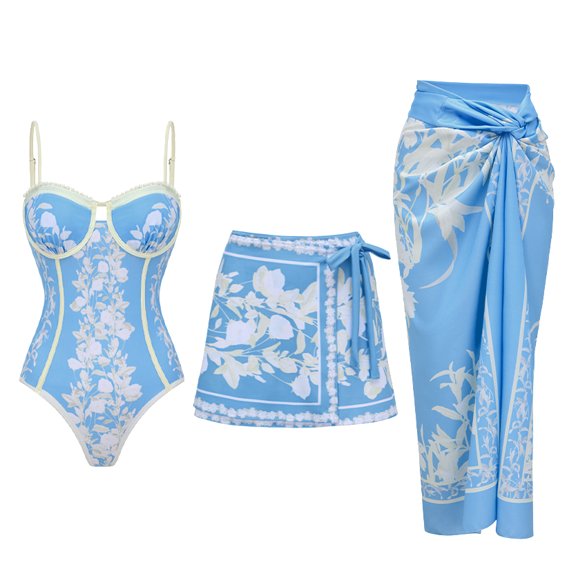 [Copy]Dark Cyan Slim & Sculpt Floral Swimsuit Set(s)