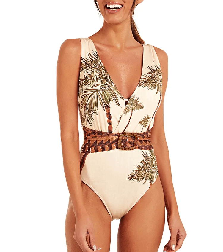 [Copy]V Neck White Laser Cutting Flower Cut Out Swimsuit Set(s)