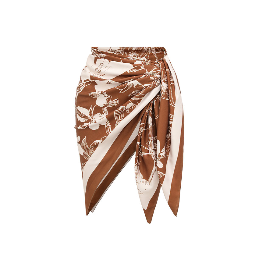 V-neck Brown stripes Print Swimsuit Set(s)