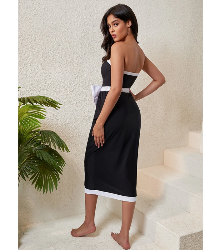 Off Shoulder Bow Tie One Piece Swimsuit and Skirt Flaxmaker