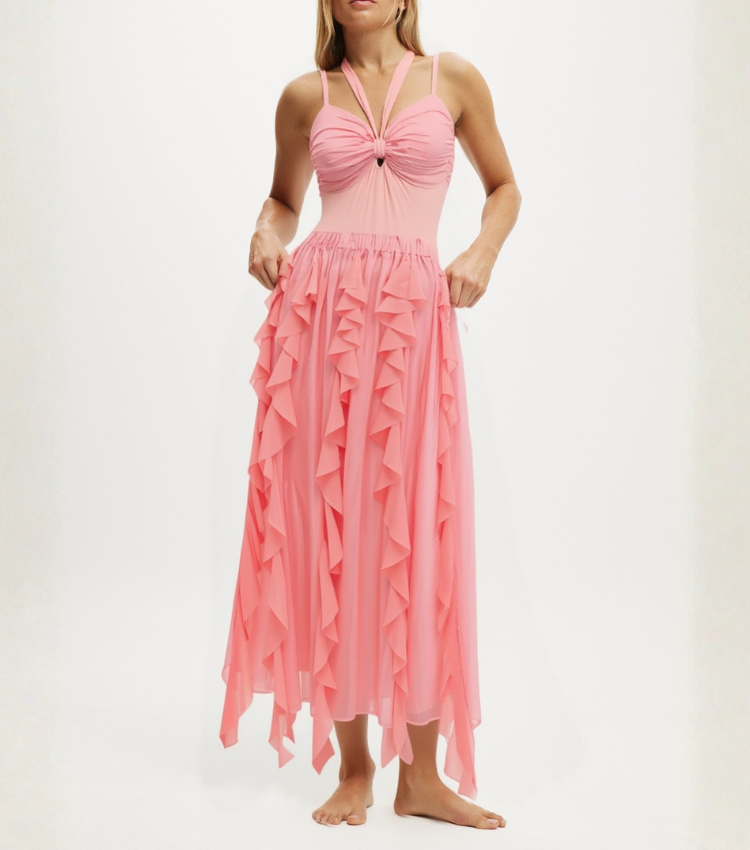 Rosy Brown Ruched 3D flowers Swimsuit Set(s)