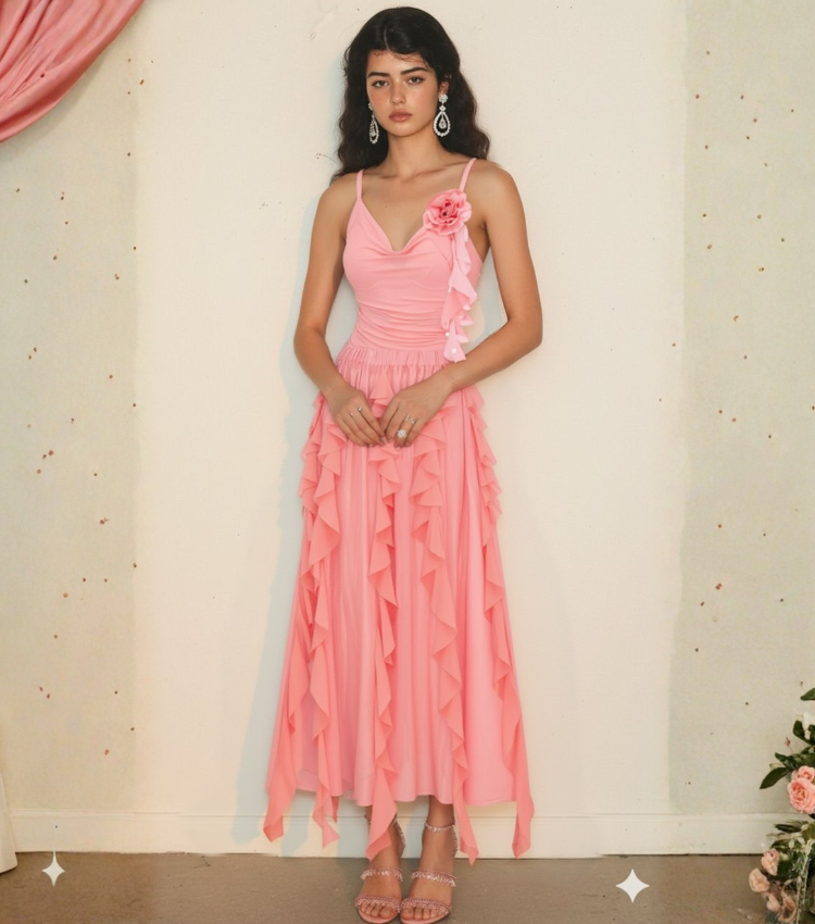 Light Coral Ruched 3D flowers Swimsuit Set(s)