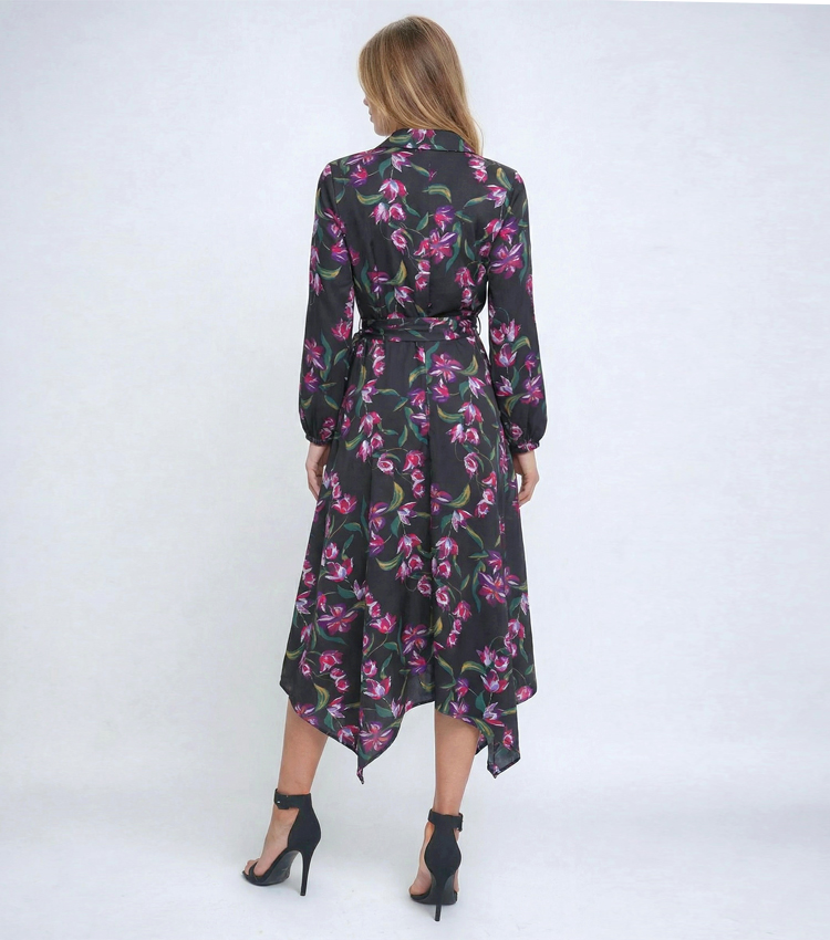 Asymmetrical Hem Printed Wrap Dress