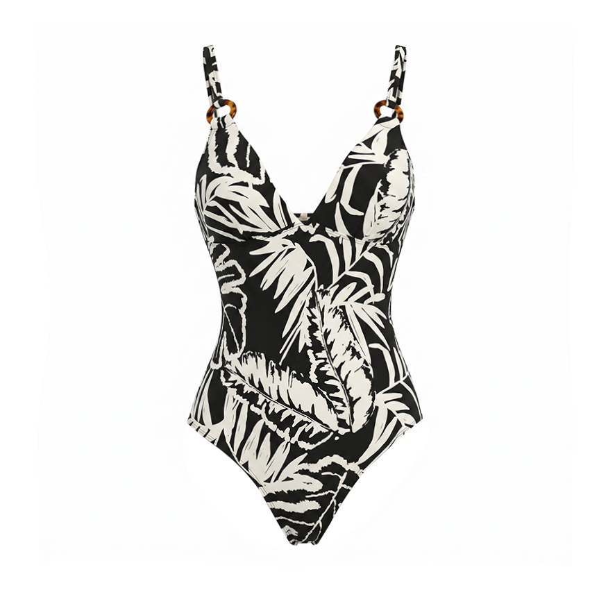 Sling O-ring Leaf print Swimsuit Set(s)