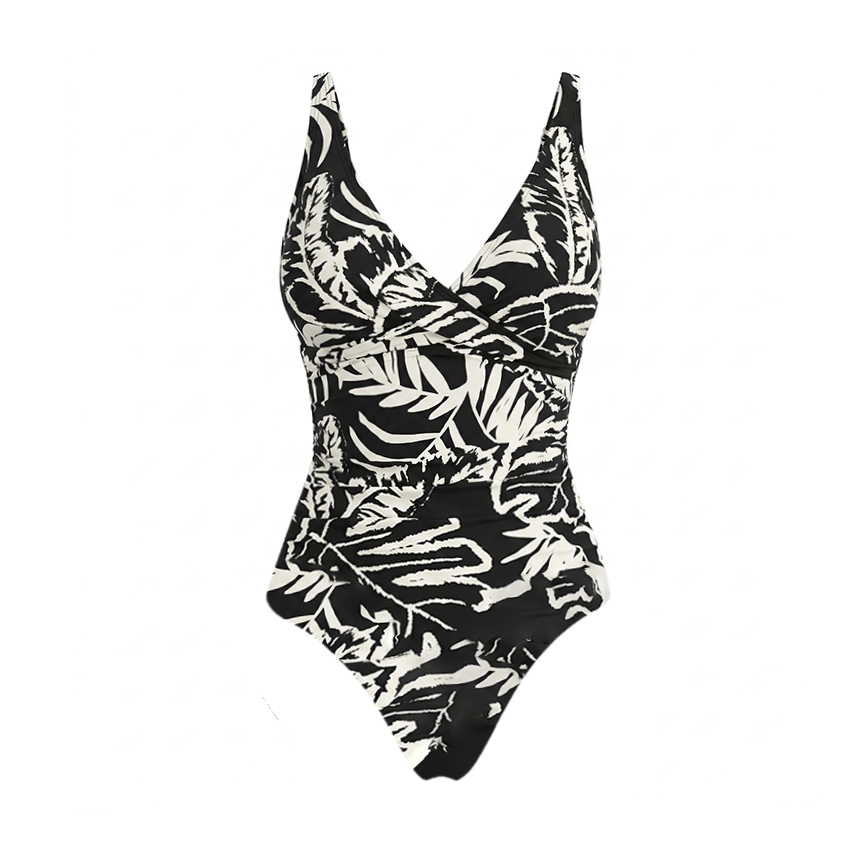 V Neck Leaf Print Tummy Control Swimsuit Set(s)