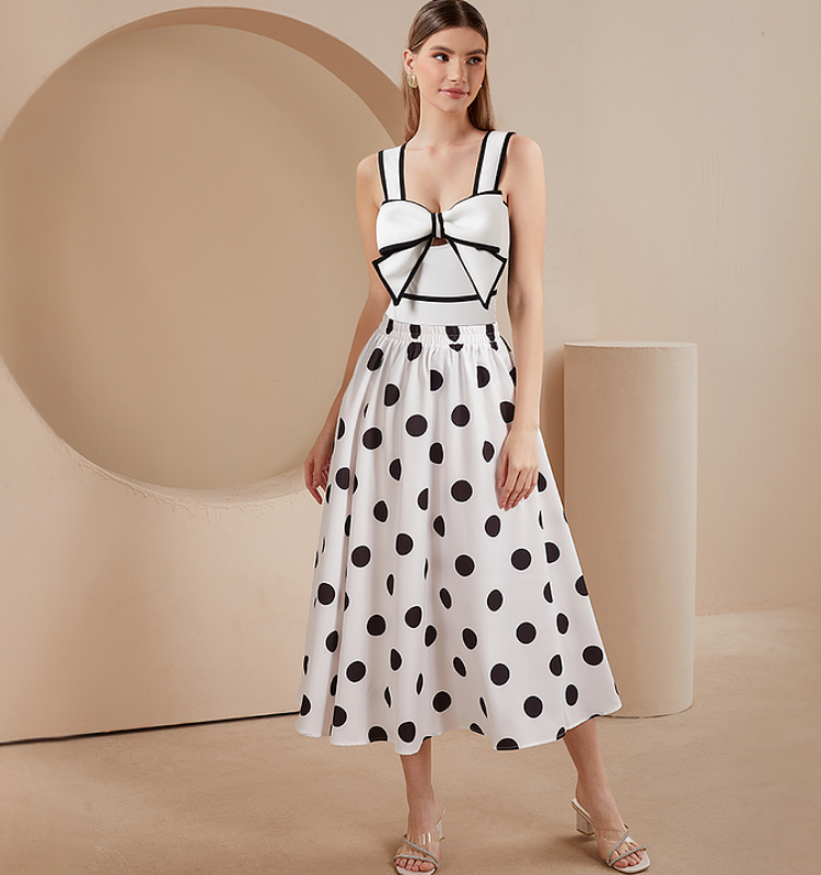 Bow Front Cutout Black and White One Piece Swimsuit and Skirt Flaxmaker