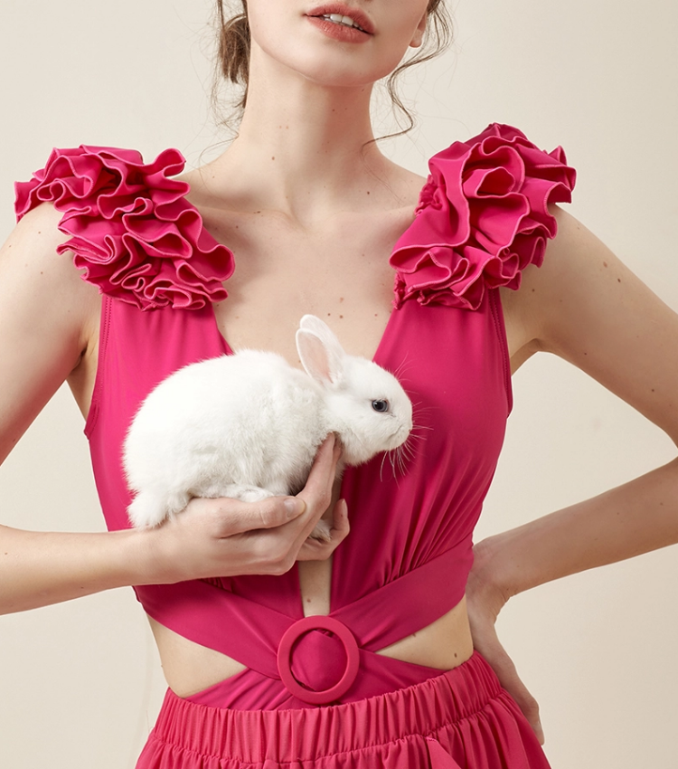 Deep V Cut Out One Piece Swimsuit and Skirt Flaxmaker