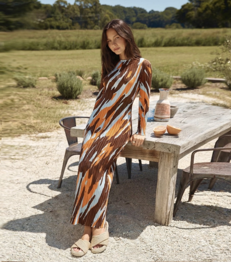 Modern Art Pleated Midi Dress