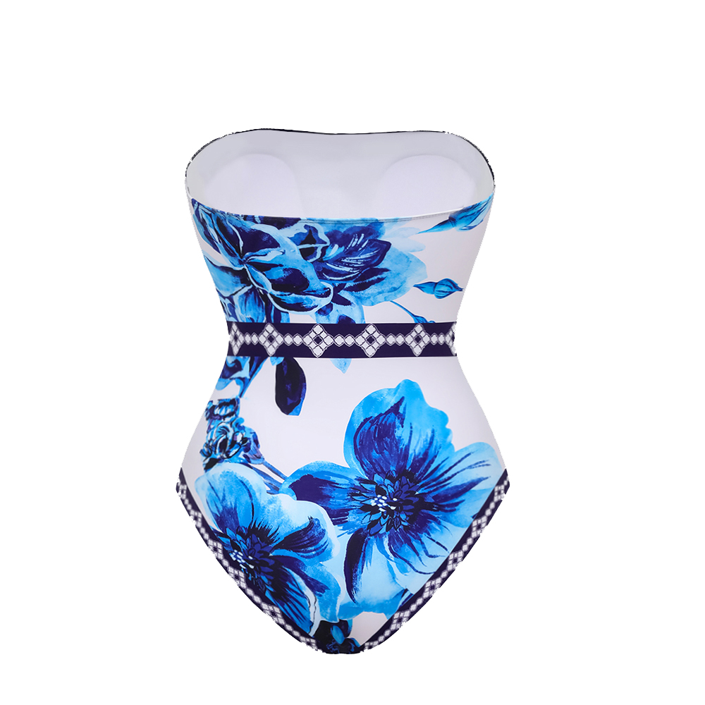 Floral Series Pattern Print One Piece Swimsuit and Skirt