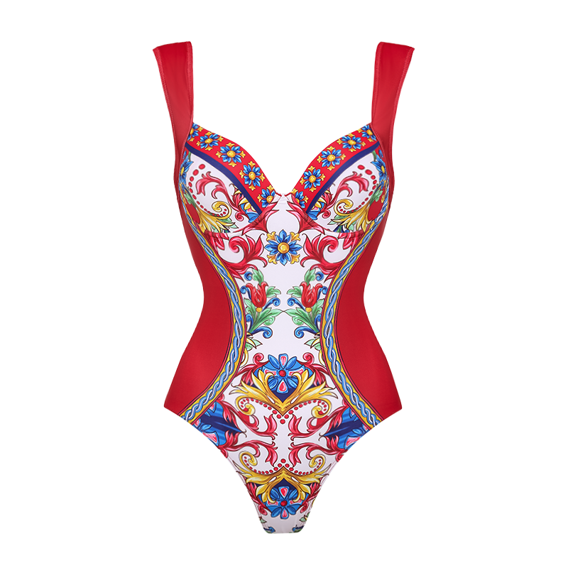 Sling Pattern Print One piece Swimsuit and Skirt