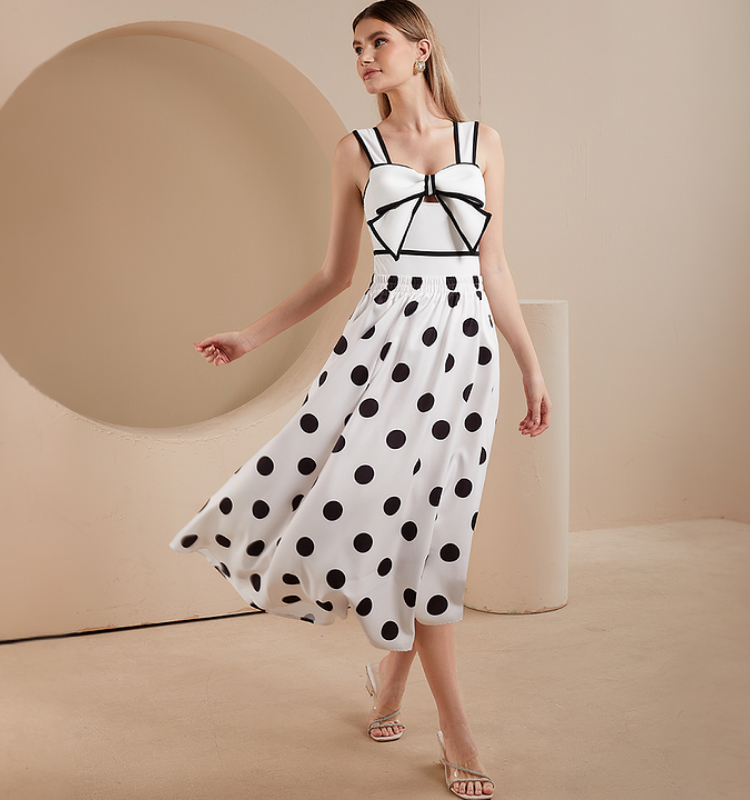 Bow Front Cutout Black and White One Piece Swimsuit and Skirt Flaxmaker