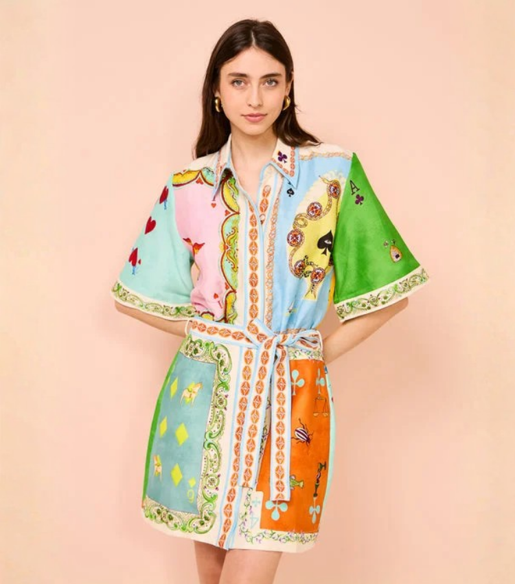 Short Sleeve Color Block Printed Mini Dress