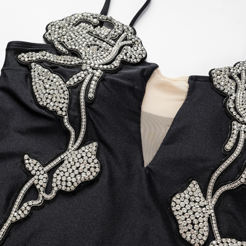 Rhinestones Flower Decor One Piece Swimsuit and Skirt Flaxmaker