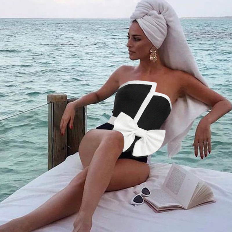 Off Shoulder Bow Tie One Piece Swimsuit and Skirt Flaxmaker