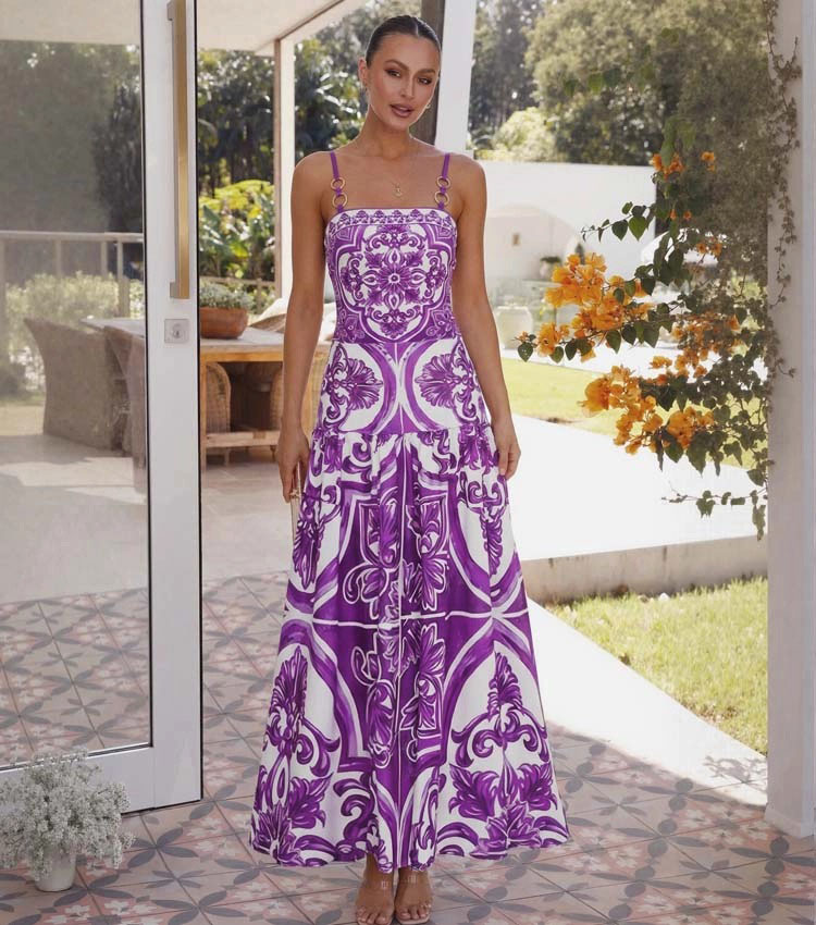 Sling Classic Majolica Series Pattern Print One Piece Swimsuit and Skirt or Shorts