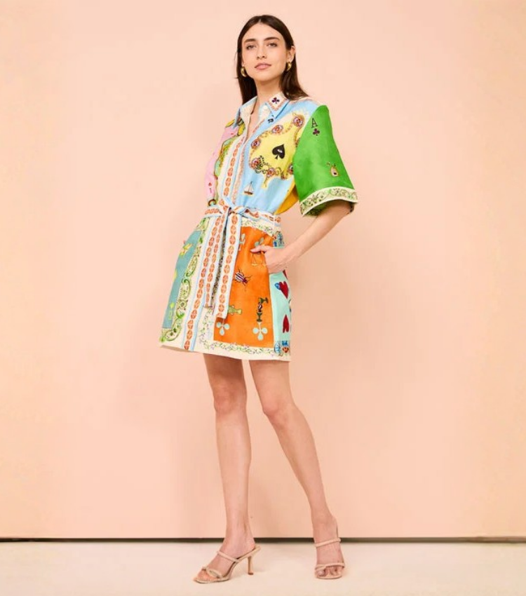 Short Sleeve Color Block Printed Mini Dress