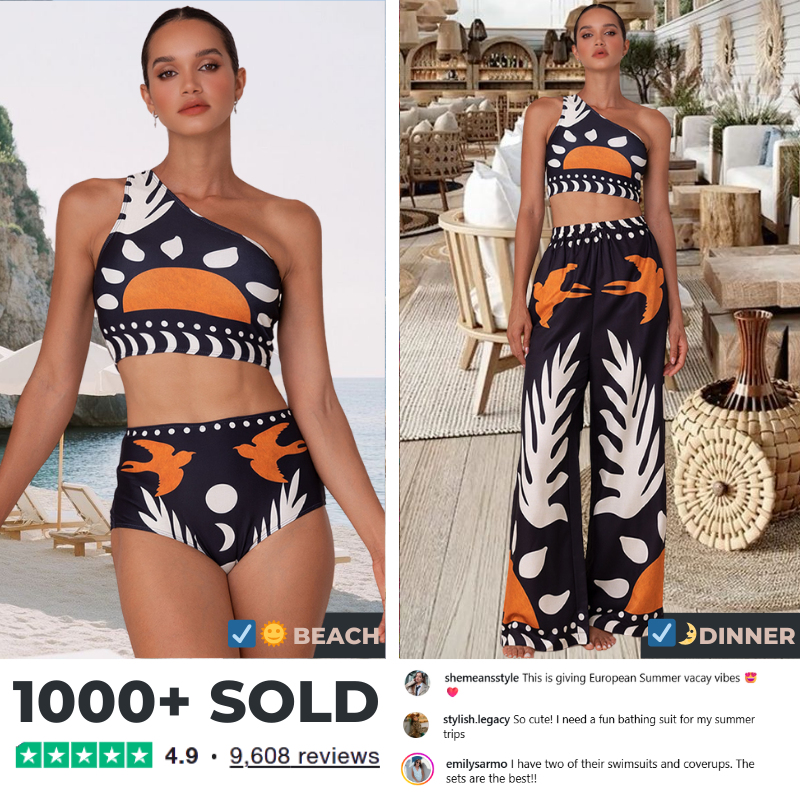 One Shoulder High Waist Bikini Swimsuit and Pants or Skirt Flaxmaker