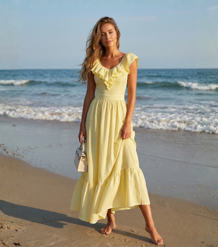 V Neck Ruffle Striped Print One Piece Swimsuit and Skirt