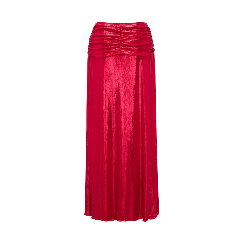 Red Shiny Embroidery Decoration One Piece Swimsuit and Skirt