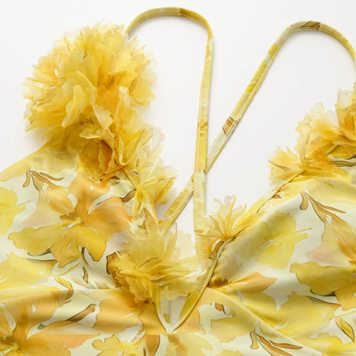 Appliques Yellow Lily Floral Print One Piece Swimsuit and Sarong