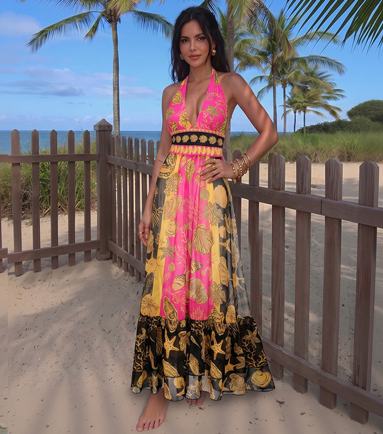 Halter Neck Seashell Print Vacation Swimsuit Set(s)